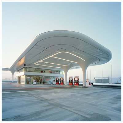 Cuadro Espacial de la Estación de Combustible Diseño y Construcción de Bellas Formas para usted