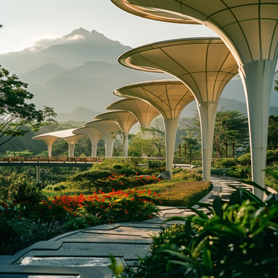 Estructura de membrana de tensión para corredores de jardinería ecológica espacios sostenibles e invitantes