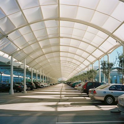 La estructura de membrana de tensión para estacionamientos públicos protege a los vehículos con cubiertas elegantes